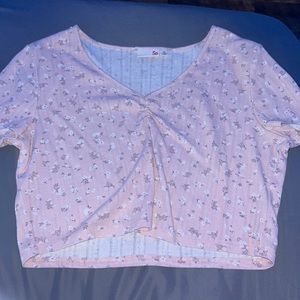 Pink crop top, v-neck, kohl’s, x-large, flower pattern